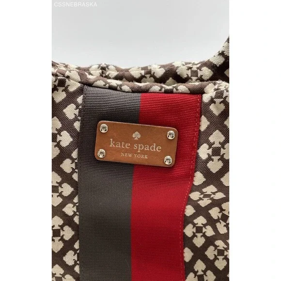 Kate Spade Brown/Cream/Scarlet Canvas, Leather Hobo Bag - Picture 2 of 12